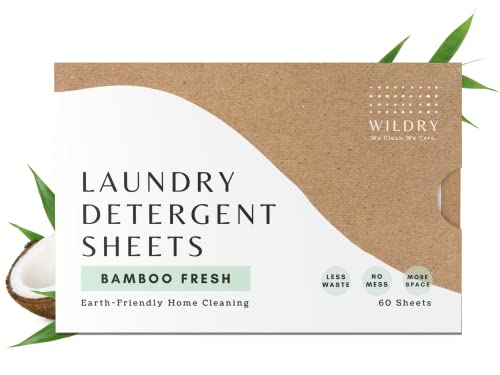 WILDRY Laundry Detergent Sheets - Gentle on Skin, Plant-Derived, Bamboo Fresh Scent - 60 Sheets