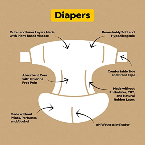 DYPER Size 1 Bamboo Baby Diapers & Wipes - Soft, Absorbent, Hypoallergenic - 216 Diapers, 60 Wipes