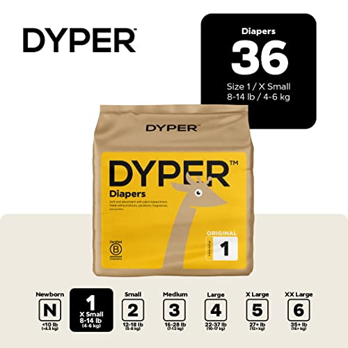 DYPER Size 1 Bamboo Diapers - Soft, Absorbent, Hypoallergenic - 36 Count & 224 Wipes