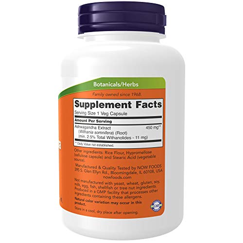 NOW Foods Ashwagandha Extract - Supports Stress Relief, Immune Health, Vegan - 450mg, 180 Capsules