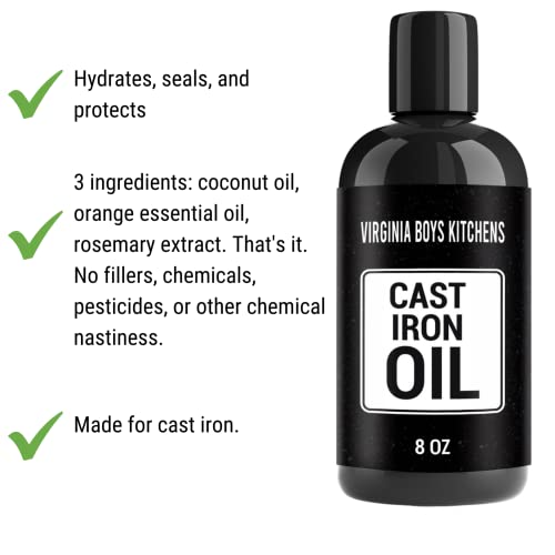Virginia Boys Kitchens Cast Iron Care Oil - Rehydrates & Restores, Plant-Based - 8oz