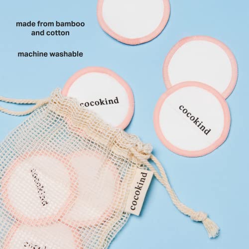 Cocokind Reusable Cotton Rounds - Gentle Makeup Remover, Bamboo & Cotton, 14 Pads with Bag