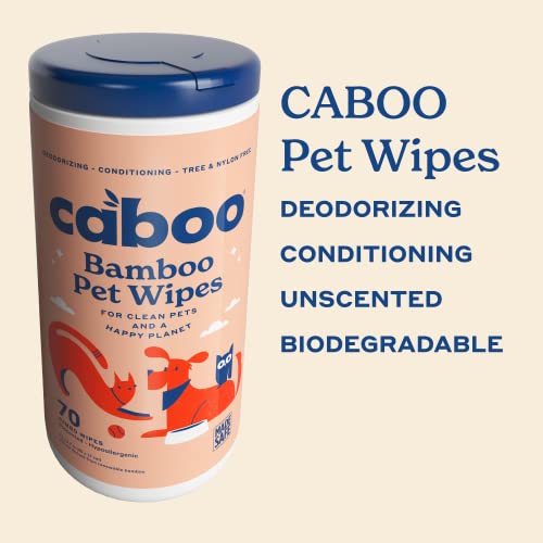 Caboo Pet Wipes - Deodorizing & Hypoallergenic, Aloe Vera & Vitamin E - 140 Jumbo Wipes