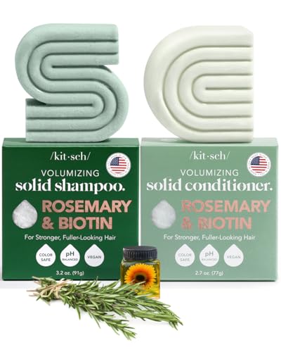Kitsch Rosemary & Biotin Shampoo & Conditioner Bar Set - Volume Boosting, Paraben Free - 2pc