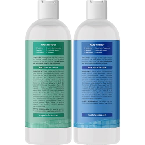Maple Holistics After Swim Shampoo & Conditioner Set - Chlorine Removal, Tea Tree Oil - 12oz