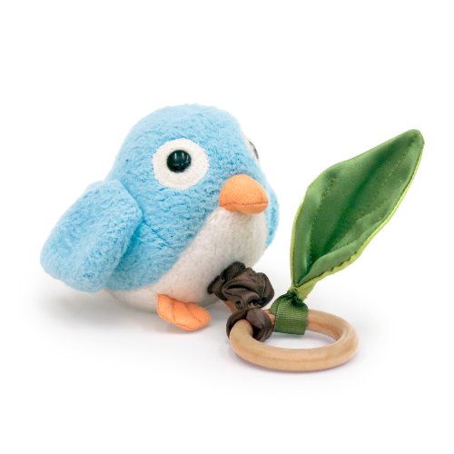 Apple Park Crawling Blue Birdie Teething Toy - Hypoallergenic, Organic Cotton, Bamboo Ring - 4"x4"
