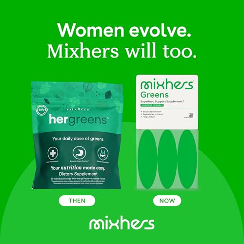 MIXHERS Hergreens Superfood - Daily Greens Powder with Digestive Enzymes & Whole Foods - 30 Packets