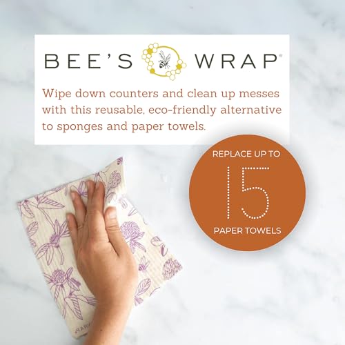 Bee's Wrap Reusable Food Storage Bundle - Vegan Wraps & Swedish Dish Cloths, Meadow Magic - 3 Pack