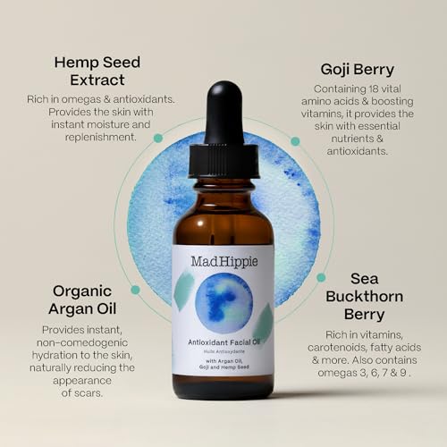 Mad Hippie Antioxidant Facial Oil - Nourishing Organic Argan Blend, Non-Comedogenic - 1.02oz