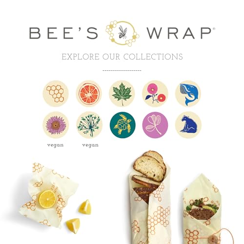 Bee's Wrap Reusable Food Wraps Bundle - Organic Cotton, Non-Toxic, Assorted Sizes (S-XXL)