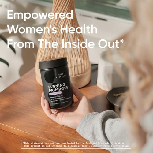 Sports Research Evening Primrose Softgels - Women's Health & Skin Support, 1300mg, 120 Count