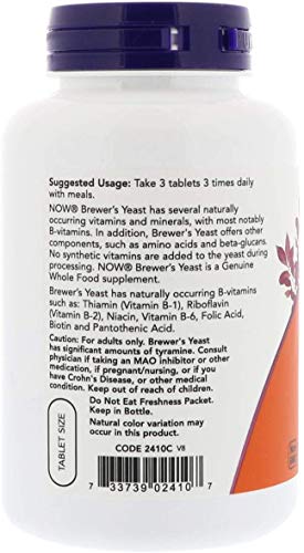NOW Foods Brewer's Yeast Tablets - Supports Digestive Health, Rich in B Vitamins - 200 Tabs