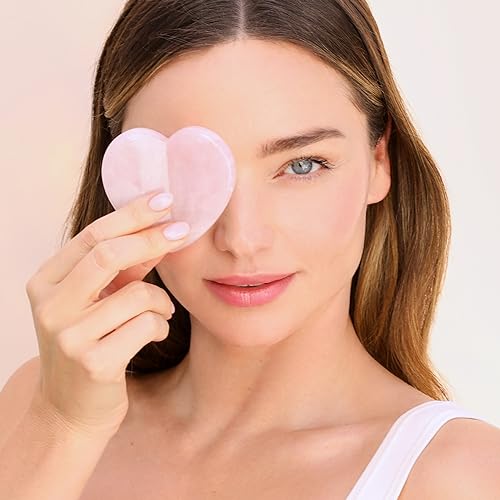 KORA Organics Rose Quartz Gua Sha - Depuffing & Lifting Tool, Certified Organic - Heart Shape
