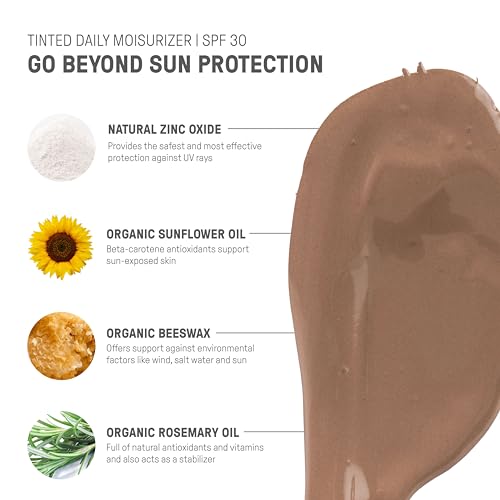 Raw Elements Tinted Daily Face Moisturizer - SPF 30, 95% Organic, Non-Nano Zinc Oxide - 1.8oz