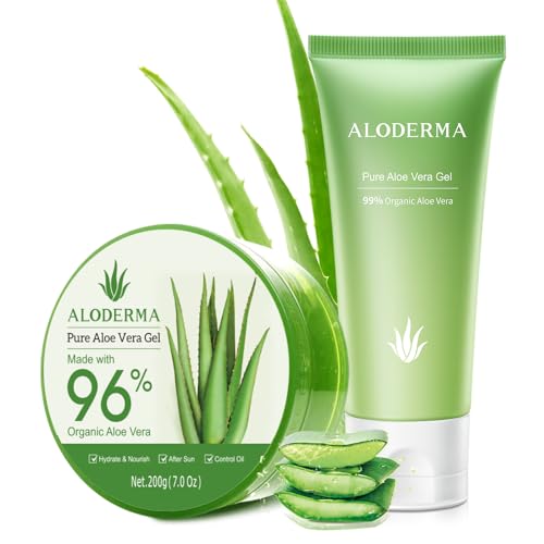 Aloderma Aloe Vera Gel Set - Intense Hydration, Organic Ingredients - 200g & 114g