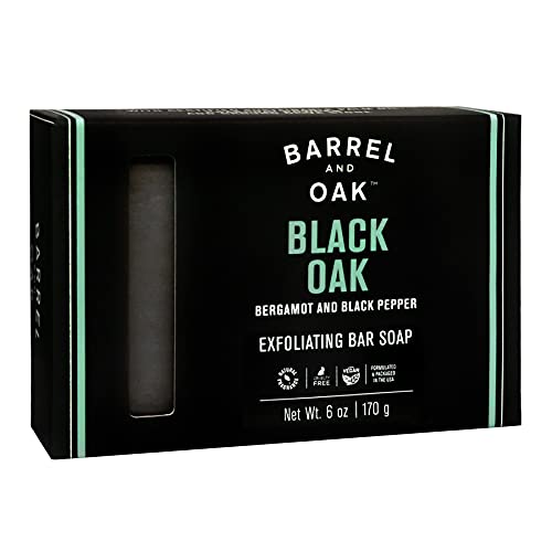 Barrel and Oak Exfoliating Bar Soap - Deep Cleans Pores, Natural Charcoal & Olive Stone - 6oz