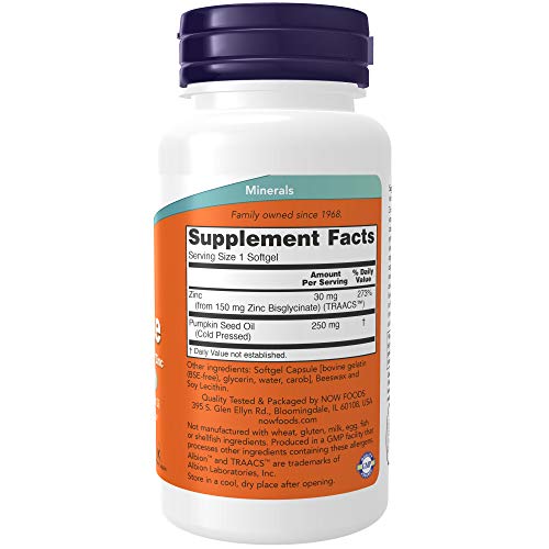 Zinc Supplement | 250 mg Pumpkin Seed Oil, Supports Prostate Health, 120 Softgels