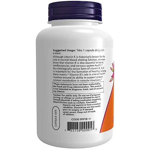 NOW Foods Vitamin K-2 Supplement - Supports Bone Health & Calcium Metabolism - 250 Veg Capsules
