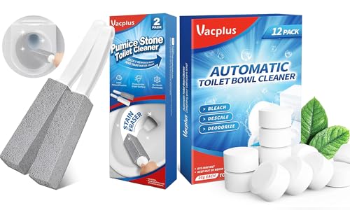 Vacplus Toilet Bowl Cleaner - Tough Stain Remover, Non-Toxic Pumice Stone, 2 Pack