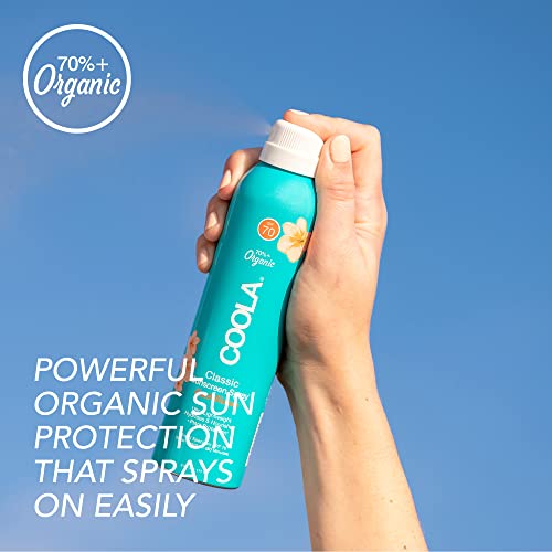 COOLA Organic Sunscreen SPF 70 Spray - Broad Spectrum Protection, Peach Blossom Scent - 6 Fl Oz