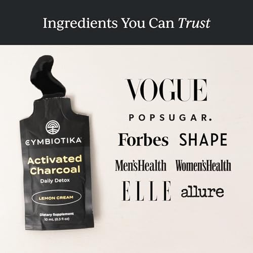 CYMBIOTIKA Activated Charcoal Liquid Supplement - Gut Health & Detox Support, Vegan - 26 Pouches