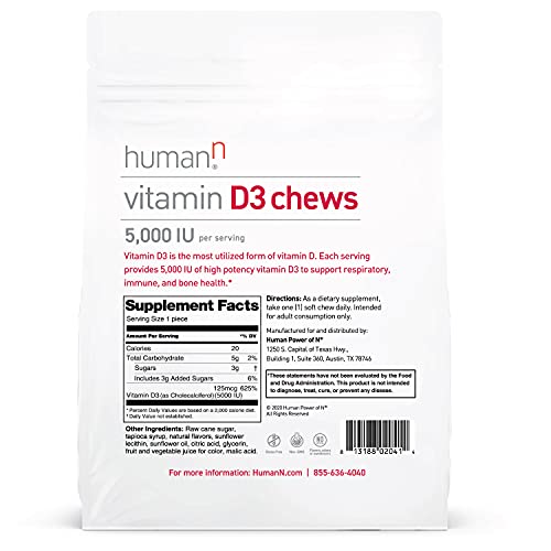 humanN Vitamin D3 Chews - Supports Mood & Immune Health, Berry Flavor - 30 Count, 5000 IU