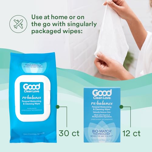 Good Clean Love Rebalance Feminine Wipes - Moisturizing, pH-Balanced, Aloe - 24 Biodegradable