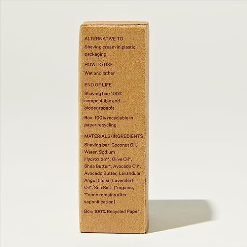 Package Free Shave Bar - Nourishing Lavender Scent, TSA Approved, 3.5oz, Natural Ingredients