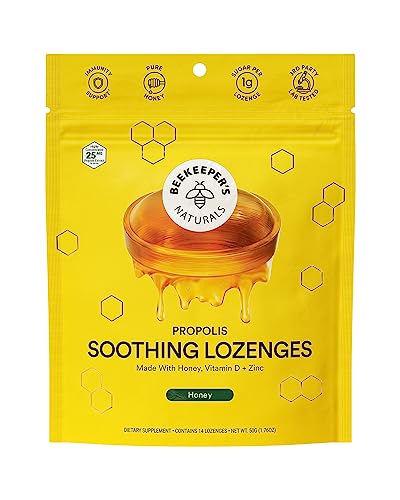 Beekeeper's Naturals Throat Lozenges - Immune Support with Honey, Vitamin D & Zinc - 14 Ct