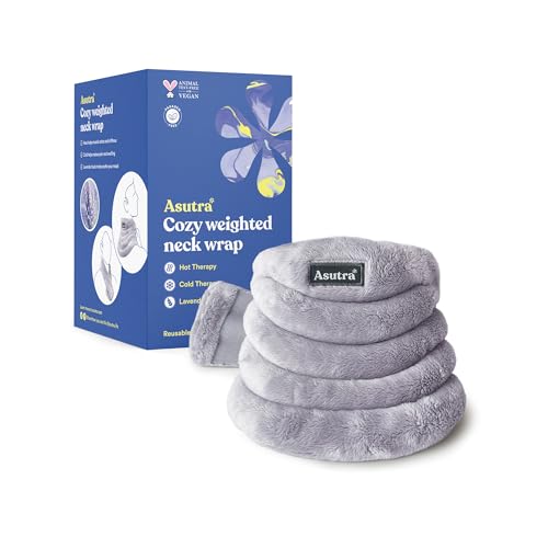 ASUTRA Weighted Neck Wrap - Lavender Aromatherapy, Microwaveable Heating Pad, Plush Gray