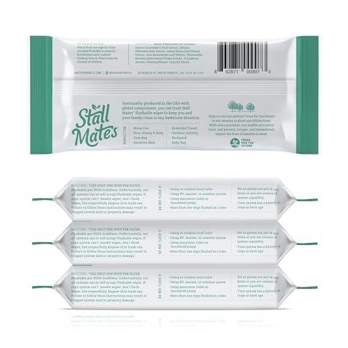 Stall Mates Adult Hygienic Wipes - Flushable, Hypoallergenic with Aloe & Vitamin E - 240 Wipes