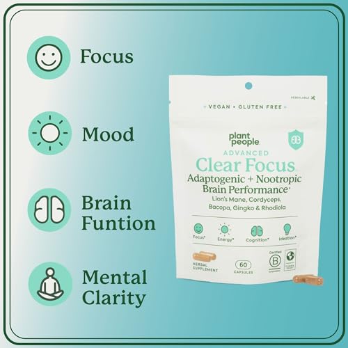 Plant People Nootropic Supplement - Enhances Focus & Brain Function, Organic & Vegan - 40 Capsules