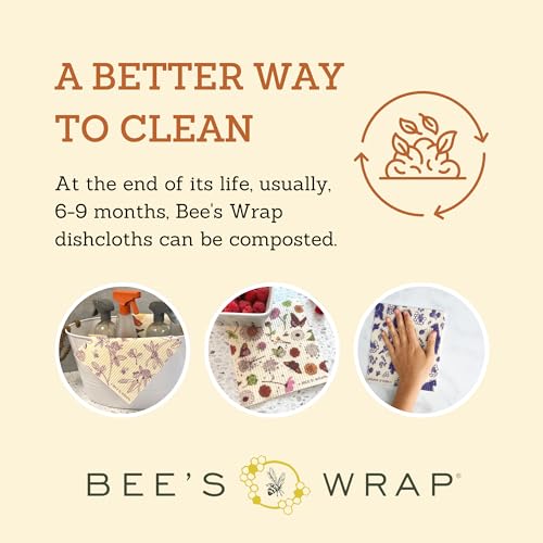 Bee's Wrap Reusable Swedish Dish Cloths - Absorbent, Compostable, 3 Assorted Patterns