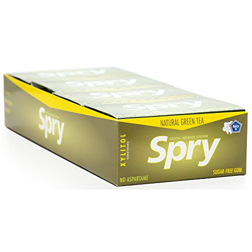 Spry Fresh Natural Xylitol Gum - Freshens Breath, Non-GMO & Gluten-Free - Green Tea, 10 Count