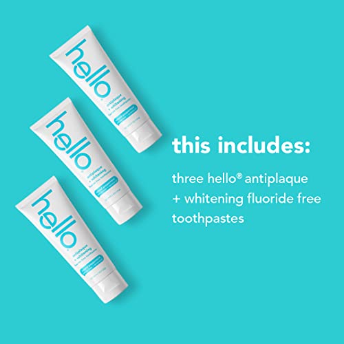 Hello Antiplaque Toothpaste - Whitens Teeth Naturally, Tea Tree & Peppermint Flavor - 3 Pack, 4.7oz