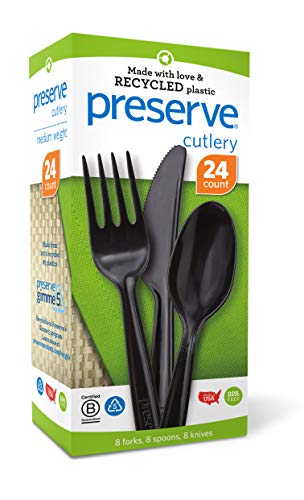 Preserve Recycled Plastic Cutlery Set - Durable, BPA-Free, B Corp Certified - 24 Count, Black