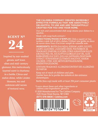 Caldrea Dish Soap - Gentle Cleansing with Aloe Vera, Tangelo Palm Frond Scent - 16oz