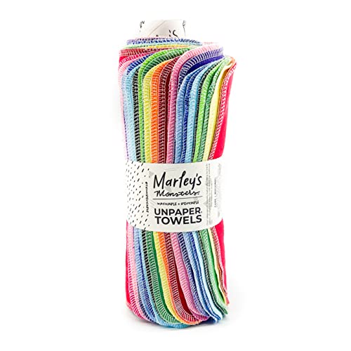 Marley's Monsters UNpaper Towels - Reusable, 100% Cotton, Super Absorbent, 24 Count Roll