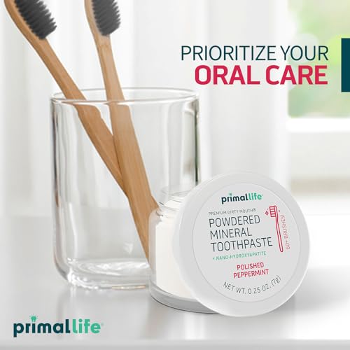 Primal Life Organics Tooth Cleaning Powder - Vegan, Organic, Refreshing Peppermint Flavor - 0.25 oz