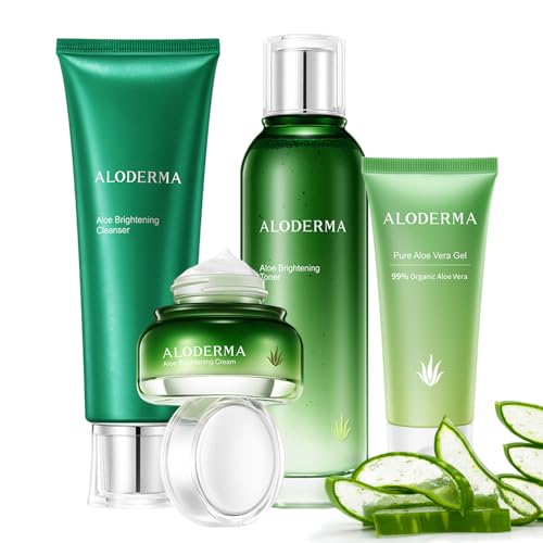 Aloderma Aloe Brightening Skin Care Set - Reduces Dark Spots, Fine Lines & Uneven Tone - 5 Pieces