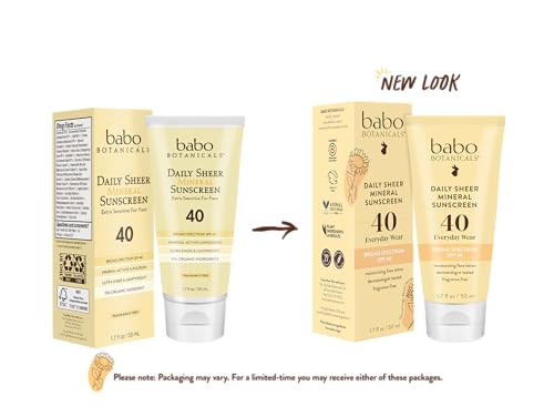 Babo Botanicals Daily Sheer Mineral Sunscreen SPF40 - Zinc Formula, 70% Organic - 3oz