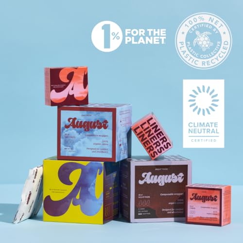 August Menstrual Pads - Organic Cotton, Hypoallergenic, Super Absorbent - 32 Count