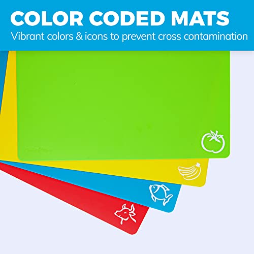 Durable Flexible Cutting Board Set - Non-Porous, Slip-Resistant, Easy to Clean - 12x15 in, Set of 4