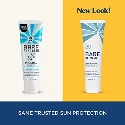 Bare Republic Mineral Gel Sunscreen SPF 30 - Lightweight Hydration, Natural Ingredients - 1.7 Fl Oz