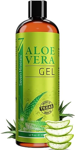 Seven Minerals Organic Aloe Vera Gel - Pure, Vegan Relief for Skin & Hair, 12oz