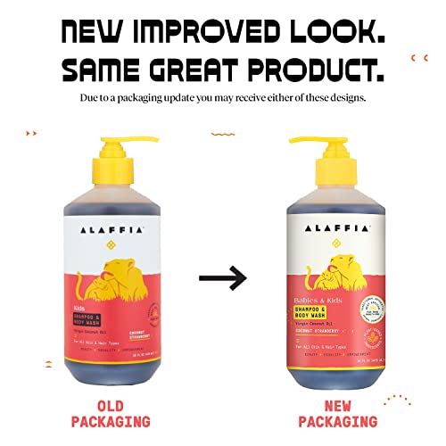 Alaffia Kids Shampoo & Body Wash - Gentle Care with Fair Trade Coconut, Strawberry Scent - 16 Fl Oz