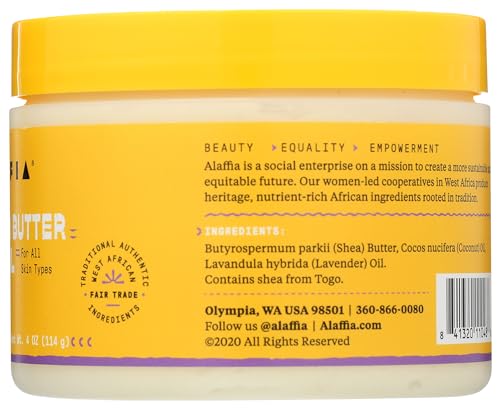 Alaffia Body Butter - Moisturizing Coconut Oil & Wild Lavender, Certified Organic - 4oz