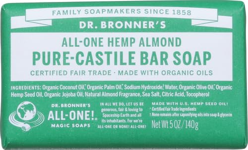 DR. BRONNER's All-One Hemp Almond Bar Soap - Luxurious Lather, Organic Ingredients - 5 oz