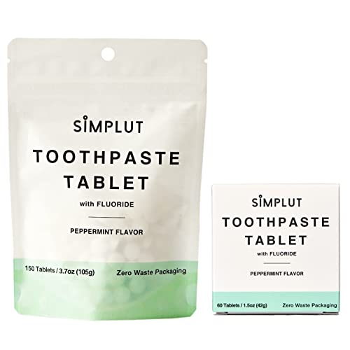 SIMPLUT Chewable Toothpaste Tablets - Fluoride for Effective Plaque Control, Peppermint - 150 Tabs