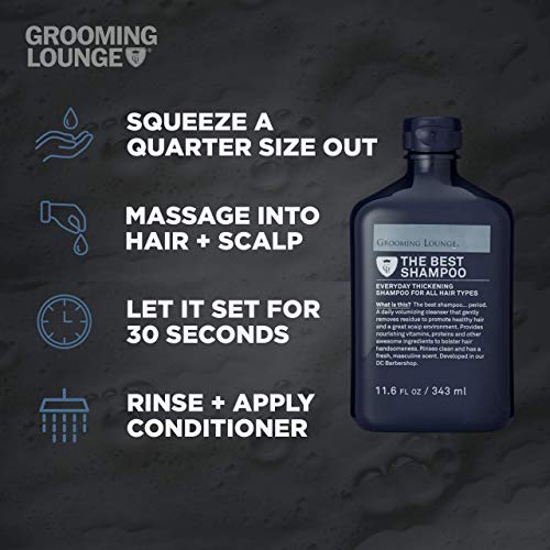 Grooming Lounge Shampoo - Scalp Clarifying, Frizz Control, Vegan - Peppermint & Rosemary - 11.6 oz